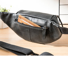 Black Mens Leather Fanny Packs Sling Bag Waist Bag Hip Pack Belt Bag Chest Bag for Men - iwalletsmen