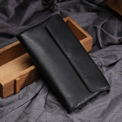 Black Leather Long Wallet for Men Bifold Long Wallet - iwalletsmen