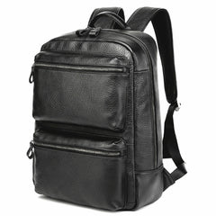 Black Leather Men's 14 inches Computer Backpack Large Travel Backpack Black Large College Backpack For Men - iwalletsmen
