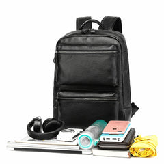 Black Leather Men's 14 inches Computer Backpack Large Travel Backpack Black Large College Backpack For Men - iwalletsmen