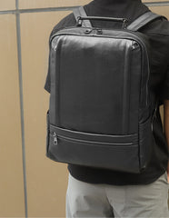 Black Leather Men's 14 inches Large Computer Backpack Black Large Travel Backpack Black Large College Backpack For Men - iwalletsmen