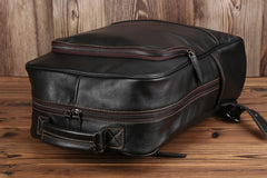 Black Leather Men's 15 inches Computer Backpack Travel Backpack Black Large College Backpack For Men - iwalletsmen