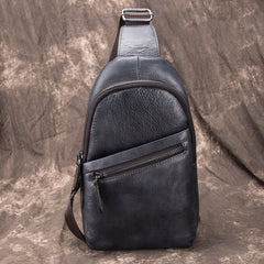 Gray Leather Men's Sling Bag 8 inches Brown Chest Bag One Shoulder Backpack For Men - iwalletsmen