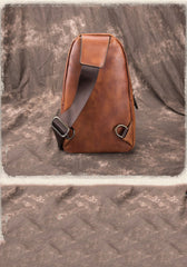 Gray Leather Men's Sling Bag 8 inches Brown Chest Bag One Shoulder Backpack For Men - iwalletsmen