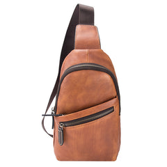 Gray Leather Men's Sling Bag 8 inches Brown Chest Bag One Shoulder Backpack For Men - iwalletsmen