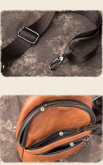 Gray Leather Men's Sling Bag 8 inches Brown Chest Bag One Shoulder Backpack For Men - iwalletsmen
