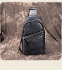 Gray Leather Men's Sling Bag 8 inches Brown Chest Bag One Shoulder Backpack For Men - iwalletsmen