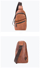 Gray Leather Men's Sling Bag 8 inches Brown Chest Bag One Shoulder Backpack For Men - iwalletsmen