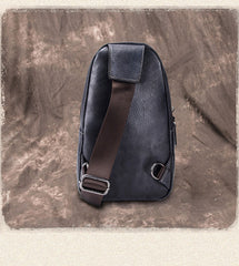Gray Leather Men's Sling Bag 8 inches Brown Chest Bag One Shoulder Backpack For Men - iwalletsmen