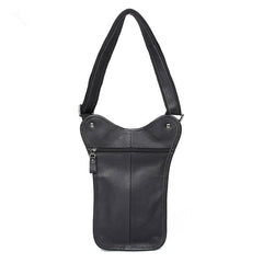Black Leather Men's Sling Bag Shoulder Bag Chest Bag One Shoulder Backpack For Men - iwalletsmen