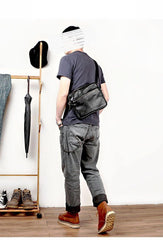 Black Leather Mens 10 inches Courier Bag Messenger Bag Black Small Postman Bag For Men - iwalletsmen