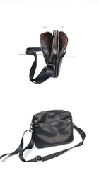 Black Leather Mens 10 inches Courier Bag Messenger Bag Black Small Postman Bag For Men - iwalletsmen