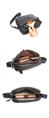 Black Leather Mens 10 inches Courier Bag Messenger Bag Black Small Postman Bag For Men - iwalletsmen