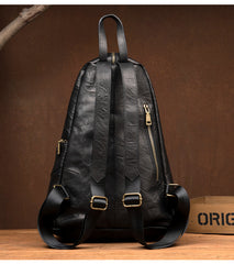 Cool Black Leather Mens Sling Bags Crossbody Pack Black Backpack Sling Pack Chest Bags for men - iwalletsmen