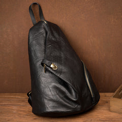 Cool Black Leather Mens Sling Bags Crossbody Pack Black Backpack Sling Pack Chest Bags for men - iwalletsmen