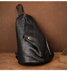 Cool Black Leather Mens Sling Bags Crossbody Pack Black Backpack Sling Pack Chest Bags for men - iwalletsmen