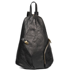 Cool Black Leather Mens Sling Bags Crossbody Pack Black Backpack Sling Pack Chest Bags for men - iwalletsmen