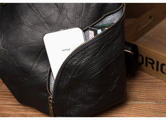 Cool Black Leather Mens Sling Bags Crossbody Pack Black Backpack Sling Pack Chest Bags for men - iwalletsmen