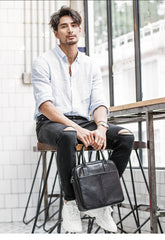 Black Leather Mens 12 inches Briefcase Work Bag Black Laptop Handbag Business Briefcase Shoulder Handbag for Men - iwalletsmen