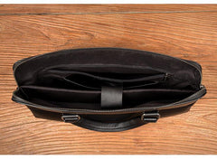 Black Leather Mens 13inches Briefcase Laptop Briefcase Shoulder Business Bags Work Bag for Men - iwalletsmen