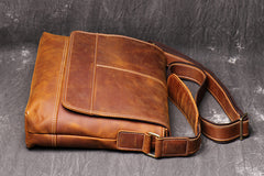 Brown Leather Mens 12 inches Large Laptop Side Bag Courier Bag Messenger Bag Postman Bag For Men - iwalletsmen