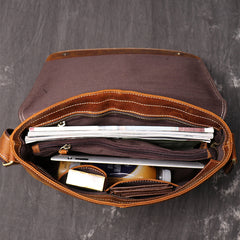 Brown Leather Mens 12 inches Large Laptop Side Bag Courier Bag Messenger Bag Postman Bag For Men - iwalletsmen