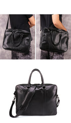Black Leather Mens 15.6 inches Laptop Work Bag Handbag Briefcase Black Shoulder Bag Business Bags For Men - iwalletsmen