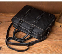 Black Leather Mens 15 inches Briefcase Laptop Side Bag Business Bags Work Bags for Men - iwalletsmen