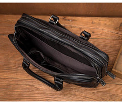 Black Leather Mens 15 inches Briefcase Laptop Side Bag Business Bags Work Bags for Men - iwalletsmen