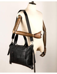 Black Leather Mens 15 inches Briefcase Laptop Bags Business Handbag Work Bag for Men - iwalletsmen