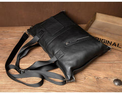 Black Leather Mens 15 inches Briefcase Laptop Bags Business Handbag Work Bag for Men - iwalletsmen