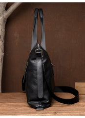 Black Leather Mens 15 inches Briefcase Laptop Bags Business Handbag Work Bag for Men - iwalletsmen