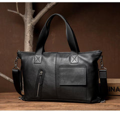 Black Leather Mens 15 inches Briefcase Laptop Bags Business Handbag Work Bag for Men - iwalletsmen