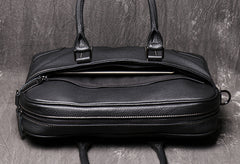 Black Leather Mens 15 inches Large Laptop Work Bag Handbag Briefcase Shoulder Bags Business Bags For Men - iwalletsmen