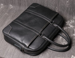 Black Leather Mens 15 inches Large Laptop Work Bag Handbag Briefcase Shoulder Bags Business Bags For Men - iwalletsmen