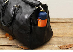 Fashion Black Leather Mens 16 inches Weekender Bag Black Side Bag Travel Shoulder Bags Duffle Bags for men - iwalletsmen