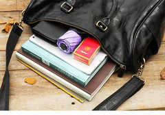 Fashion Black Leather Mens 16 inches Weekender Bag Black Side Bag Travel Shoulder Bags Duffle Bags for men - iwalletsmen