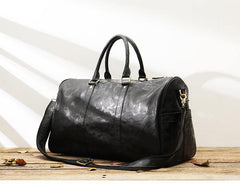 Fashion Black Leather Mens 16 inches Weekender Bag Black Side Bag Travel Shoulder Bags Duffle Bags for men - iwalletsmen