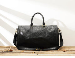 Fashion Black Leather Mens 16 inches Weekender Bag Black Side Bag Travel Shoulder Bags Duffle Bags for men - iwalletsmen