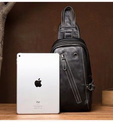 Black Leather Mens Cool Sling Bags Crossbody Pack Black Sling Pack Chest Bags for men - iwalletsmen