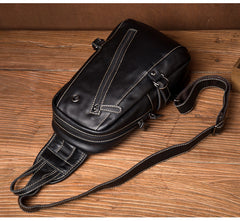 Black Leather Mens Cool Sling Bags Crossbody Pack Black Sling Pack Chest Bags for men - iwalletsmen