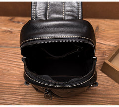 Black Leather Mens Cool Sling Bags Crossbody Pack Black Sling Pack Chest Bags for men - iwalletsmen