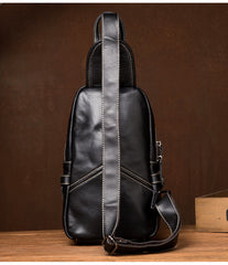 Black Leather Mens Cool Sling Bags Crossbody Pack Black Sling Pack Chest Bags for men - iwalletsmen