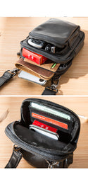 Black Leather Mens Mini Messenger Bag Belt Pouch Tan Side Bag Phone Bag Belt Bag For Men - iwalletsmen
