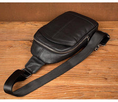 Black Leather Mens Cool Sling Bag Sling Pack Crossbody Pack Chest Bag for men - iwalletsmen