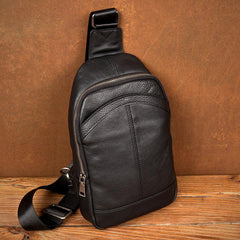 Black Leather Mens Cool Sling Bag Sling Pack Crossbody Pack Chest Bag for men - iwalletsmen