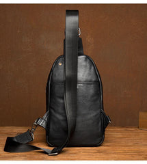 Black Leather Mens Cool Sling Bag Sling Pack Crossbody Pack Chest Bag for men - iwalletsmen