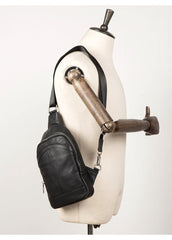 Black Leather Mens Cool Sling Bag Sling Pack Crossbody Pack Chest Bag for men - iwalletsmen