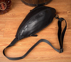 Black Leather Mens 8 inches Cool Sling Bags Crossbody Pack Black Chest Bag One Shoulder Pack for men - iwalletsmen