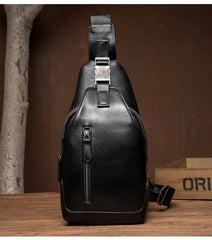 Cool Black Leather Mens Sling Bags Crossbody Pack Black Chest Bags Sling Pack for men - iwalletsmen